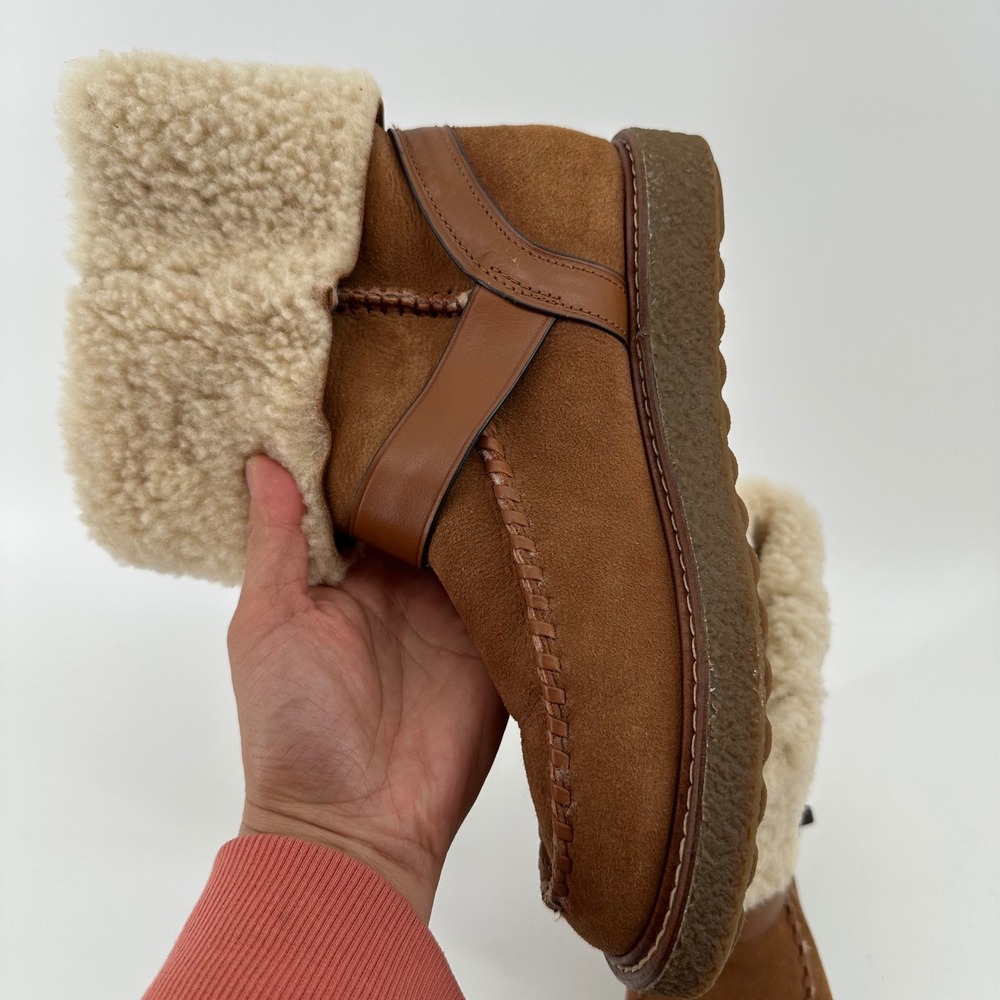Coach G1433 Womens Tan Suede Moto Shearling Fur Lined Moccasin Boots Size 7B - Picture 10 of 12